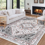 Garvee Bohemian Washable Area Rug 5x7 Oriental Rug Medallion Rugs Vintage Living Room Rug,Large Rug Non-Slip Bohemian Printed Non-Shedding Carpet for Dining Room Dorm,Pink 5x7 - Pink