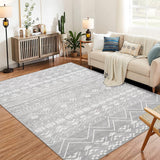 Garvee Large Moroccan Area Rug, 8x10 Super Soft Ultra-Thin Boho Indoor Floor Carpet, Anti-Slip Foldable Machine Washable Geometric Rug for Living Room Under Dining Table Home Office House Decor, Grey - Gray