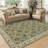 Garvee 8x10 Washable Large Living Room Rug Water Resistant Distressed Vintage Floral Rug Non Slip Low Pile Soft Green - Green/Spring