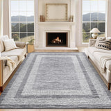 Garvee Bordered Grey 10x13 Large Washable Geometric Area Rug Non Slip Non Shedding Floor Carpet, Modern Bordered Rug, Distressed Gray Rug, Indoor Printed Rug for Living Room, Bedroom, Office - Gray