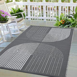 Garvee Outdoor Grey & White 6x9 Reversible Patio Rug, Waterproof Plastic Straw Mat, Lightweight Portable Carpet for Camping, RV, Balcony, Porch, Easy to Clean - Gray & White