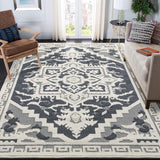 Garvee Vintage Medallion Textured Area Rug for Living Room Traditional Indoor Low Pile Floor Cover Non Slip Backing Non-Shedding Throw Carpet for Bedroom Dining Room Home Office Floor Decor - Gray