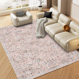 Garvee Large Area Rug 10x13 Washable Rugs for Living Room Vintage Floral Area Rug for Bedroom Distressed Oriental Office Rug Low Pile Neutral Soft Nursery Rug Non Slip Farmhouse Floor Cover Pink - Pink