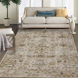 Garvee Washable Rugs 5x7 Rug Non Slip Backing Ultra-Thin Vintage Floral Area Rug Beige for Living Room Bedroom Home Office - Beige