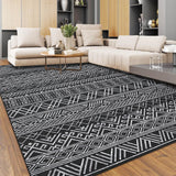 Garvee Washable 9x12 Area Rugs Boho Large Rugs for Living Room Stain-Resistant Carpet Abstract Rugs for Bedroom with Non Slip Backing Home Decor Floor Decoration - Black