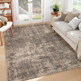 Garvee Large Area Rug 8x10 Non-Slip Living Room Floor Carpet, Machine Washable Floor Carpet, Low Pile Vintage Pearl Velvet Soft Rug, Foldable Distressed Rug for Bedroom, Nursery Room - Red Brown