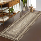 Garvee Bordered Natural 2x6 Runner Rugs for Hallways, Washable Braided Printed Area Rug with Non-Slip Backing, Low Pile Rugs Carpet Runners for Bedroom Entryway Kitchen - Natural