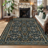 Garvee Washable Rug 9x12 Area Rugs for Living Room, Boho Rug Non Slip Vintage Low Pile Large Rugs Blue Black - Blue Black