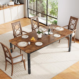 Garvee 70.8" Farmhouse Dining Table for 6-8 People - Rustic Industrial Kitchen Table with Sturdy Metal Frame & Chamfered Corners, Black & Brown - Black & Brown