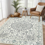 Garvee 10x13 Ft Vintage Distressed Medallion Area Rug - Machine Washable Non-Slip Boho Floral Carpet for Living Room Bedroom Dining Room Beige - Beige-Green