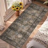 Garvee Floral 2x6 Kitchen Rugs Vintage Distressed Non Slip Non Shedding Stain Resistant Yellow Taupe - Yellow Taupe