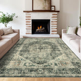 Garvee 5x7 Washable Area Rug Vintage Rug Traditional Floor Cover Foldable Soft Rug Kitchen Accent Rug Indoor Distressed Non Slip Carpet Floral Print Mat Bedroom Living Room Bathroom Brown Green - Brown Green
