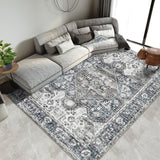Garvee 10x13 Ft Large Vintage Area Rug Washable Anti-Slip Low Pile Rug Soft Faux Wool Non Shedding Carpet Blue Gray - Gray/Blue