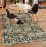 Garvee Washable Rug 5x7 Area Rugs Vintage Non-Slip Thin Throw Rug for Living Room Bedroom Olive Charcoal - Light Brown