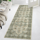 Garvee 2x6 Washable Runner Rug Low Pile Non Slip Hallway Rug Runner Vintage Distressed Accent Runners Ultra-Thin Non-Shedding Stain Resistant Floor Carpet for Entryway Kitchen Laundry - Light Brown