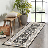 Garvee Washable Runner Rug 2x6 Vintage Black Non-Slip Kitchen Hallway Laundry Room Low-Pile Carpet - Black