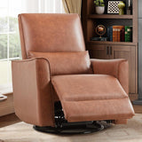 Garvee Swivel Rocking Manual Recliner Chair for Adults, Rocker Recliner Glider Deep Seat PU Leather Sofa Chair with High Backrest for Nursery, Living Room, Bedroom & Home Movie Theater, Brown - Brown