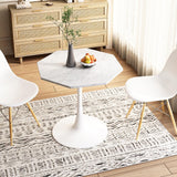 Garvee 31.50" Modern Octagonal Coffee Table With Printed White Marble Table Top Metal Base For Dining Room Kitchen Living Room White Marble - White Marble