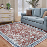 Garvee Area Rug Vintage Persian Rug Indoor Floor Print Distressed Carpet Rug Velvet Mat Foldable Accent Rug Soft Floor Carpet Kitchen Living Room Bedroom Dining Room - Orange / 8 x 10 Feet - Red