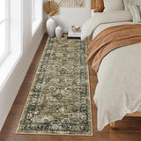 Garvee Washable Runner Rug 2x6 Vintage Floral Non Slip Long Entryway Rug Yellow, Low Pile Thin Foldable Indoor Carpet for Kitchen Laundry - Light Brown