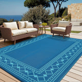 Garvee Outdoor Rug 9x18 ft Waterproof Reversible Plastic Straw Rug for Patio, RV, Camping, Deck, Balcony - Green/Blue - Teal Blue