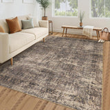 Garvee Area Rugs 5x7, Machine Washable Rugs for Living Room, Non-Slip Vintage Retro Rug, Low Pile Lightweight Chenille Print Rug for Bedroom Dining Room Home Office (Brown) - Brown