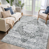 Garvee Vintage Area Rug 5x7 Grey Washable Indoor Bedroom Kitchen Living Room Carpet Retro Distressed - Gray