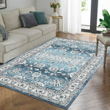 Garvee Living Room Area Rug 9x12 Navy Vintage Distressed Non-Slip Washable Large Bedroom Boho Accent Carpet - Navy Blue
