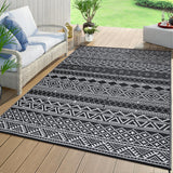 Garvee Outdoor Black & White 8x10 Rug, Carpet Waterproof Reversible Patio Rug Boho Print Camping Rug Plastic Straw Rug Geometric Rv Mat for Camping Picnic Backyard Deck Balcony Porch Beach - Black & White