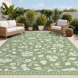 Garvee Floral Outdoor Rug 9x12 Waterproof Vintage Plastic Straw Rug for Patio Backyard Porch Camper Green - Sage Green