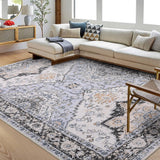 Garvee Washable Rug 5x7 Rugs for Living Room Soft Indoor Low Pile Accent Rug Oriental Floral Print Aesthetic Rug Traditional Non Slip Throw Carpet for Bedroom Farmhouse Dining Room Playroom Blue - Gray Blue