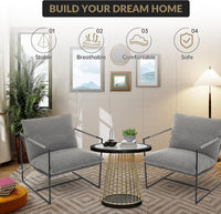 Garvee Modern Accent Chair, Comfy Living Room Chair with Metal Frame, Linen Armchair with Soft Cushion, Cozy Linen Sling Accent Chair for Bedroom Balcony Reading Room, Light Gray