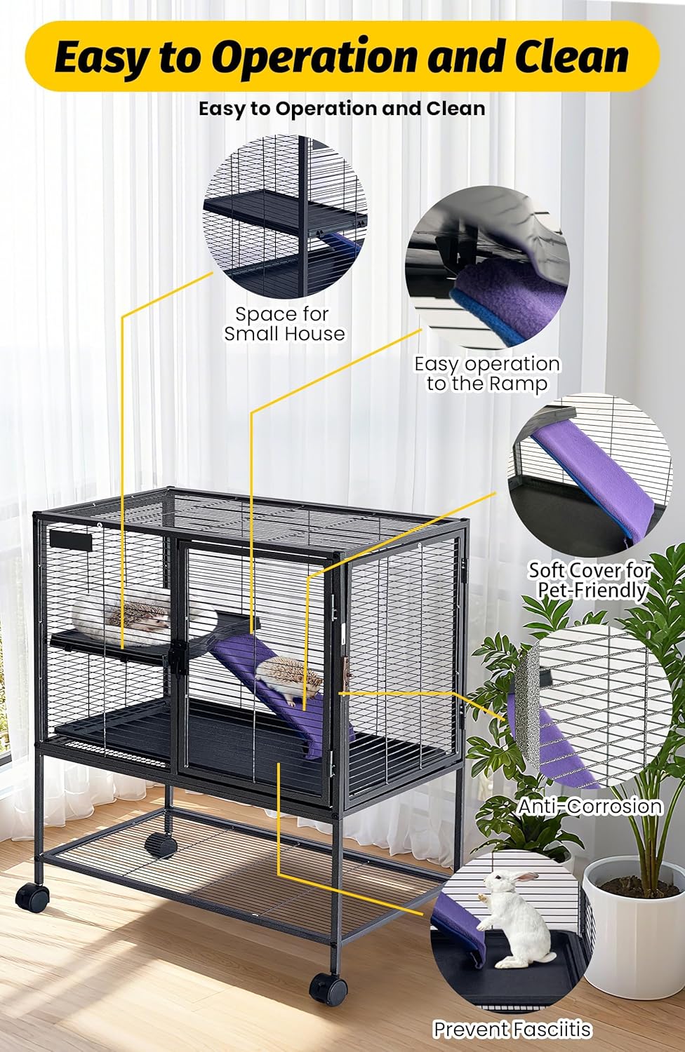 Garvee 36"H Multi-Level Metal Small Animal Cage, Removable Tray & Ramp, Lockable, BPA-Free, Indoor/Outdoor Use,for Ferrets, Hamsters, Chinchillas, Rabbits, Guinea Pigs, Hedgehogs, Gerbils