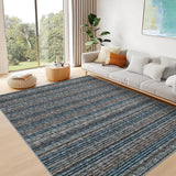 Garvee Striped Large Rugs 10x13 Stain Resistant Washable Area Rug for High Traffic Living Room Non-Slip Foldable Carpet Indoor Soft Printed Braid Floor Carpet Rug for Dining Room, Blue - Blue