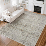 Garvee Area Rug Vintage Floral 5x7 Washable Soft Cashmere Cotton Carpet for Living Room Bedroom Bathroom Kitchen Entryway Office - Cyan