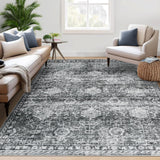 Garvee 5x7 Washable Area Rug Boho Large Vintage Soft Non Slip Stain Resistant Dark Grey for Living Room Bedroom Dining Room Kitchen - Dark Gray