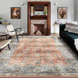 GARVEE Oriental Brick Red 9x12 Area Rug – Vintage Floral Washable Non-Slip Soft Carpet for Living Room, Bedroom, Office, or High Traffic Areas - Brick Red