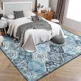 Garvee Blue 8x10 Washable Rugs for Living Room, Ultra-Thin Soft Carpet, Faux Wool, Non-Slip, Washable, Pet-Friendly - Blue