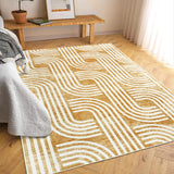 Garvee Washable 9x12 Rug, Soft Arch Pattern, Modern Knot Print, Non-Slip, 100% Polyester, Living Room, Bedroom, Kitchen - Tan & Ivory
