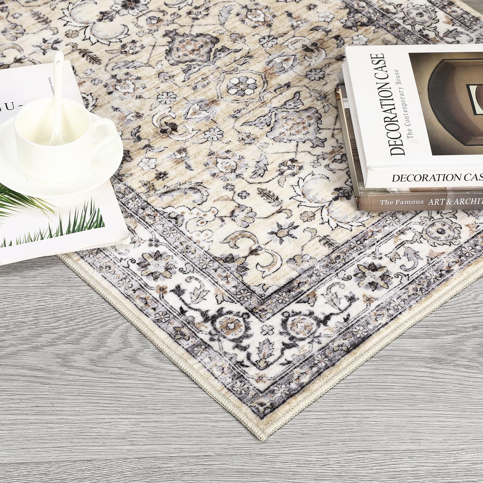 Garvee Camel Large Area Rug 10x13 Vintage Washable Area Rugs for Living Room Oriental Distressed Accent Rug Non-Slip Backing Soft Carpet Low Pile Non-Shedding Foldable Rug for Bedroom Office