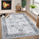 Garvee Washable Area Rugs 9x12 Living Room Boho Vintage Grey Rug Non Slip Large Area Rug Soft Non Shedding Throw Rugs Stain Resistant Carpet for Bedroom Office Dining Room Nursery Grey 9'x12' - Gray