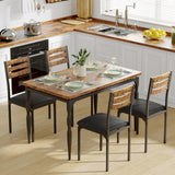 Garvee 5 Piece Industrial Dining Table and Chair Set with Spiral-Patterned Legs for Kitchen and Dining Room, Brown & Black - Brown & Black