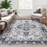 Garvee Washable Area Rug 6x9 Black Vintage Boho Floral Oriental Non-Shedding Stain Resistant Carpet for Living Room Bedroom Dining Room - Black