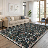 Garvee Floral 5x7 Black Area Rug Moroccan Trellis Machine Washable Rug Vintage Distressed Floral Carpet Stain Resistant Non-Slip Accent Rug Farmhouse Floor Cover for Dining Bedroom Decor - Black