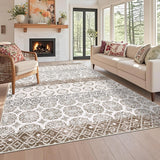 Garvee 5x7 Washable Rugs Vintage Floral Geometric Boho Carpet For Bedroom Living Room Beige - Beige