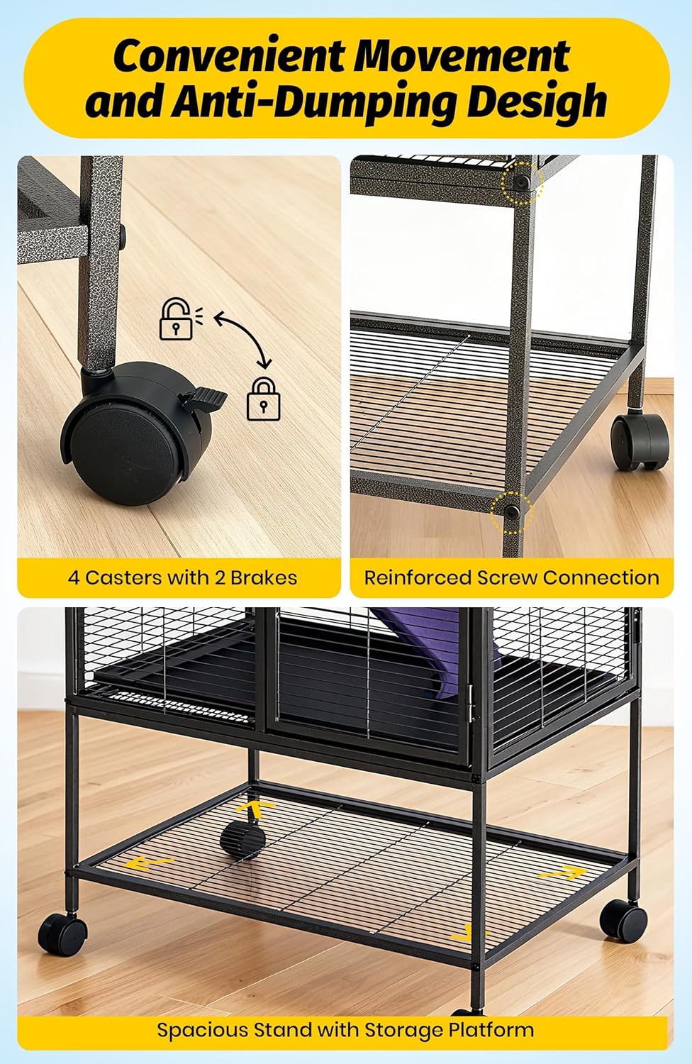 Garvee 36"H Multi-Level Metal Small Animal Cage, Removable Tray & Ramp, Lockable, BPA-Free, Indoor/Outdoor Use,for Ferrets, Hamsters, Chinchillas, Rabbits, Guinea Pigs, Hedgehogs, Gerbils