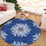 Garvee Christmas Snowflake Round Rug 4Ft Washable Non-Slip Soft Nursery Rug Blue for Bedroom Living Room - Blue