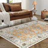 Garvee Washable Rug 4x6 Small Oriental Area Rug Non-Slip Vintage Area Rug Boho Indoor Entry Throw Rug Non-Shedding Indoor Floor Carpet or Living Room Bedroom Dining Room, 4' x 6' Orange - Orange
