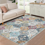 Garvee Purple Multi 4x6 Machine Washable Rug Moroccan Trellis Distressed Area Rug Non-Slip Stain Resistant Floor Carpet - Purple Multi