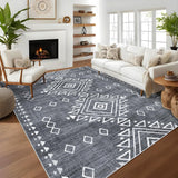 Garvee Modern Geometric Area Rug 6x9 Washable Non Slip Floor Carpet Distressed Gray Rug, Low Pile Non Shedding Rug, Soft Thin Southwestern Rug for Dining Room, Living Room - Ash